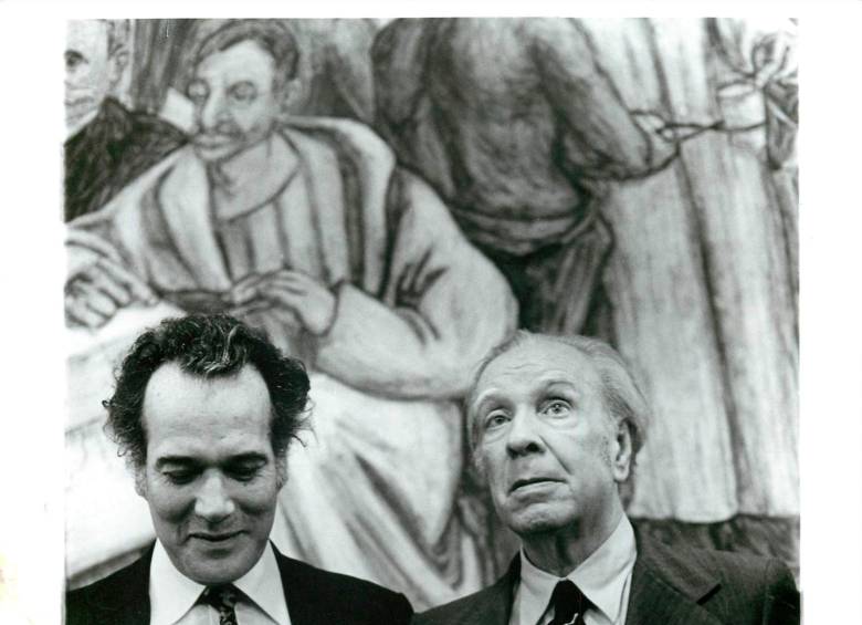 Manuel Mejía Vallejo y Borges, en la visita del argentino a la ciudad en 1978. Foto Archivo EC.