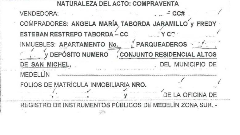 Documento público que indica los compradores del lujoso apartamento de El Poblado. 