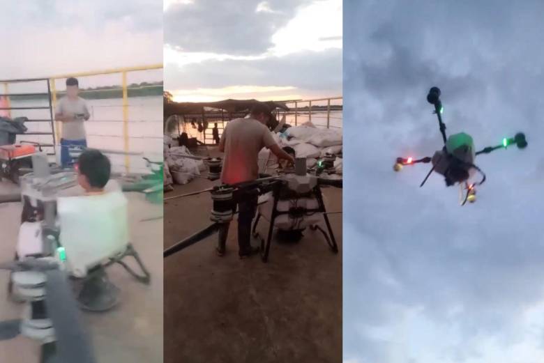Un joven dentro de un compartimiento de un dron alcanzó a estar en el aire por más de un minuto. Foto: Captura de video @ColombiaOscura