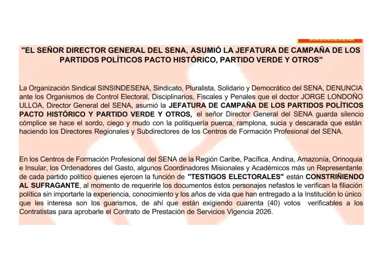 Comunicado del sindicato del SENA.