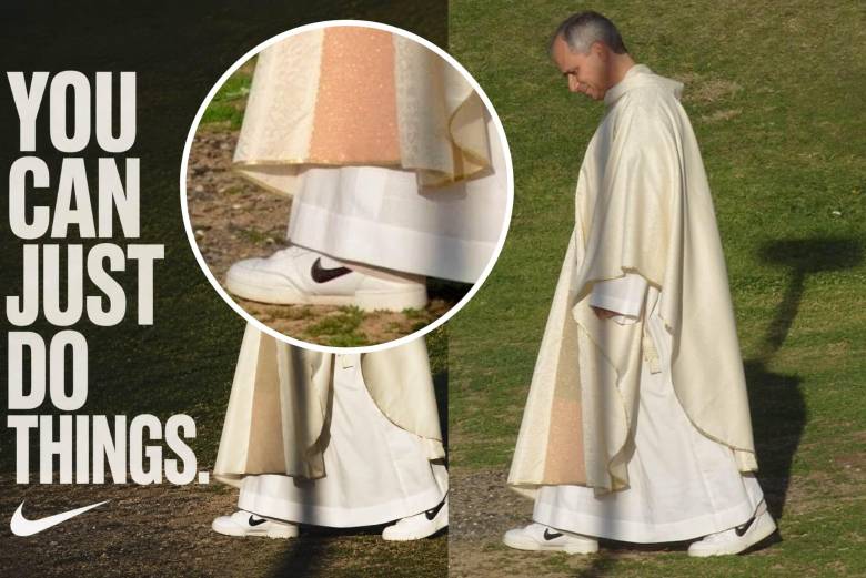 ¡No es IA! El papa León XIV apareció usando tenis Nike junto a sus vestiduras clericales. Foto: Vatican Media / redes sociales