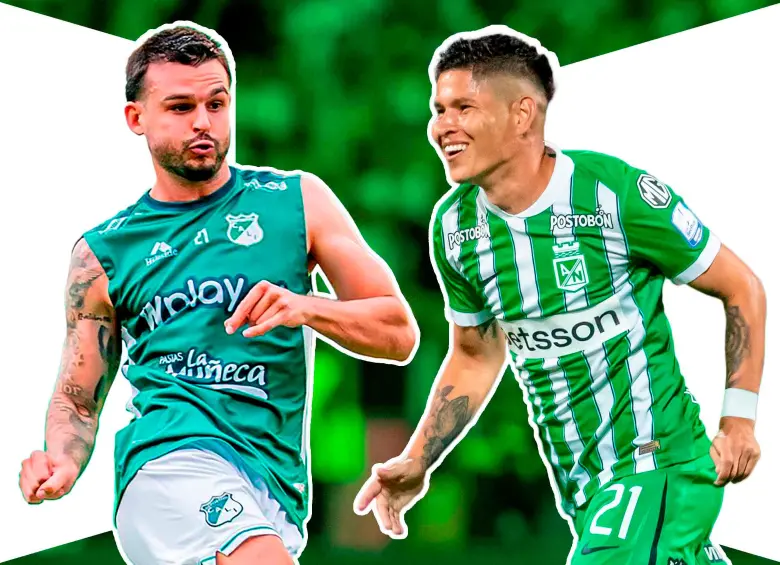 En la imagen aparecen Nicolás Benedetti, del Cali, y Jorman Campuzano, de Nacional. FOTOS @DeportivoCaliCP y Juan Antonio Sánchez 