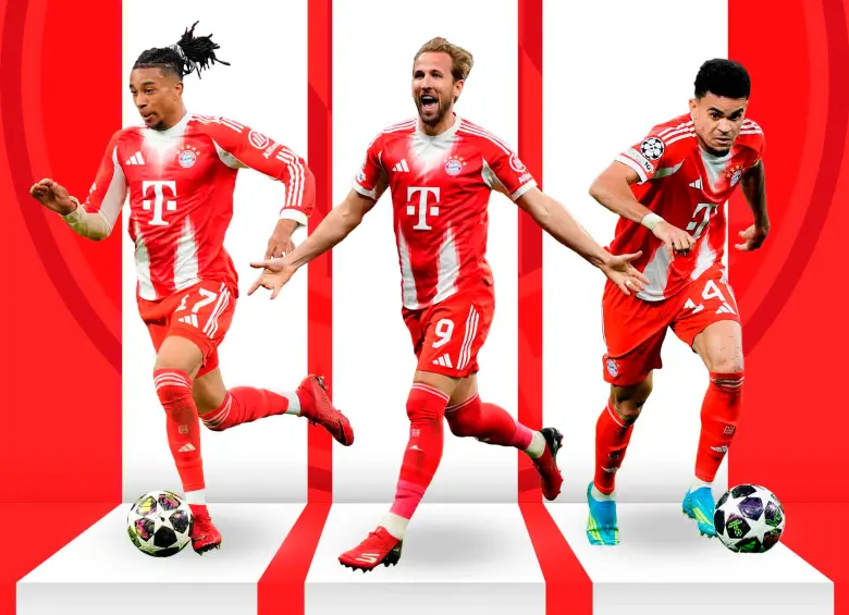  El francés Michael Olise, el inglés Harry Kane y el colombiano Luis Díaz, tripleta de moda en el fútbol mundial. FOTO GETTY