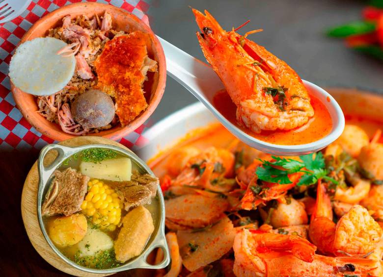 Lechona, cazuela de mariscos y sancocho. Platos que hacen parte de la gastronomía del país. FOTOS GETTY