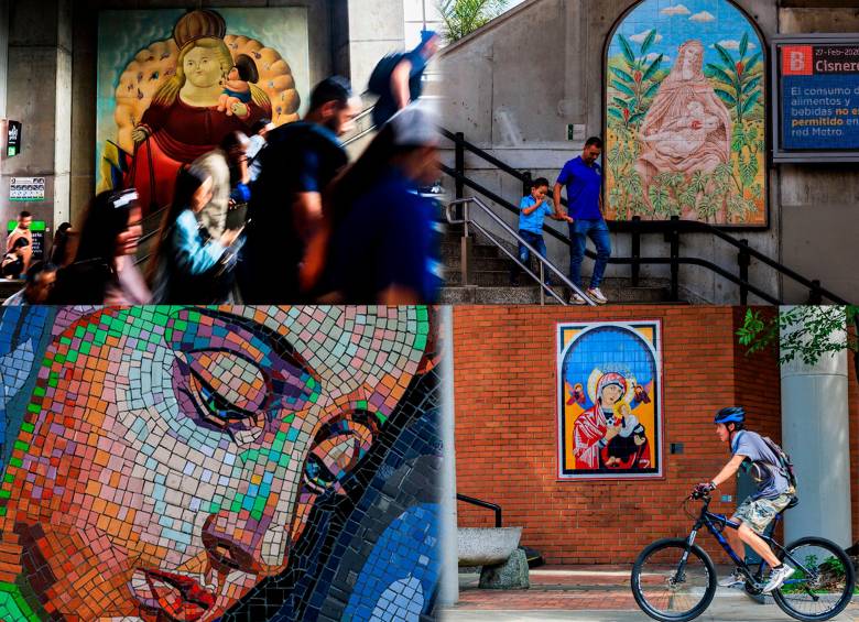 Las imágenes de la Virgen María están en varios sitios del metro. FOTO camilo suárez