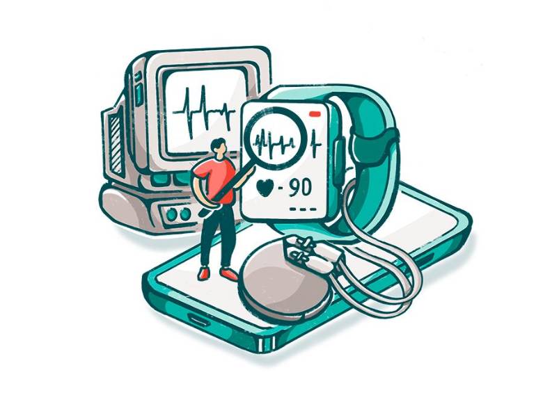 Las tecnologías para monitorear la salud del corazón permiten detectar anomalías como las arritmias. Ilustración: Daniela Bedoya. 