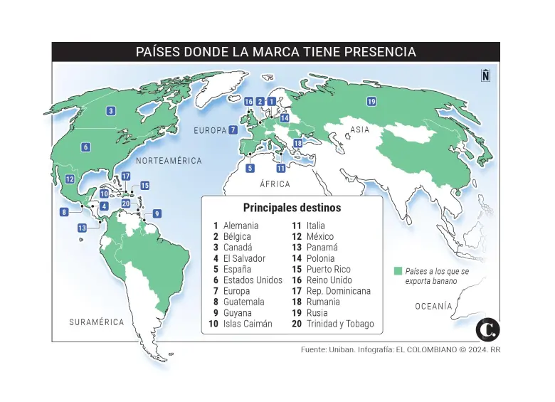 Países donde la marca <b>Unibán tiene presencia, infografía El Colombiano.</b>