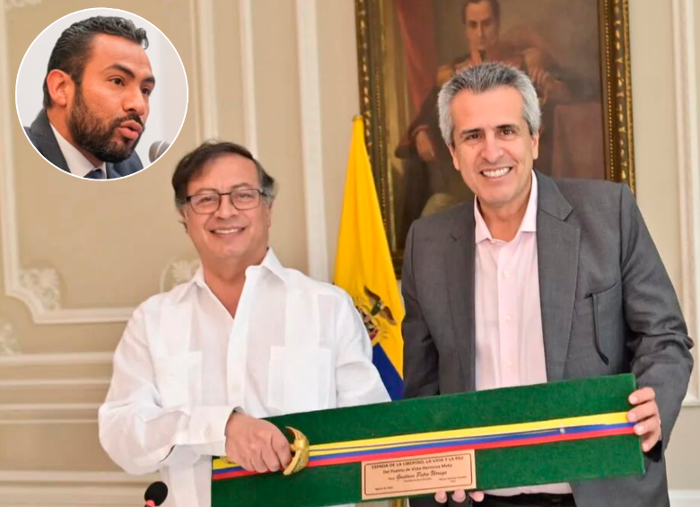 En la imagen principal, el presidente Gustavo Petro y el ministro del Interior, Luis Fernando Velasco. En la foto detalle, Franklin Castañeda, director de DD. HH. del MinInterior. FOTO COLPRENSA Y CORTESÍA
