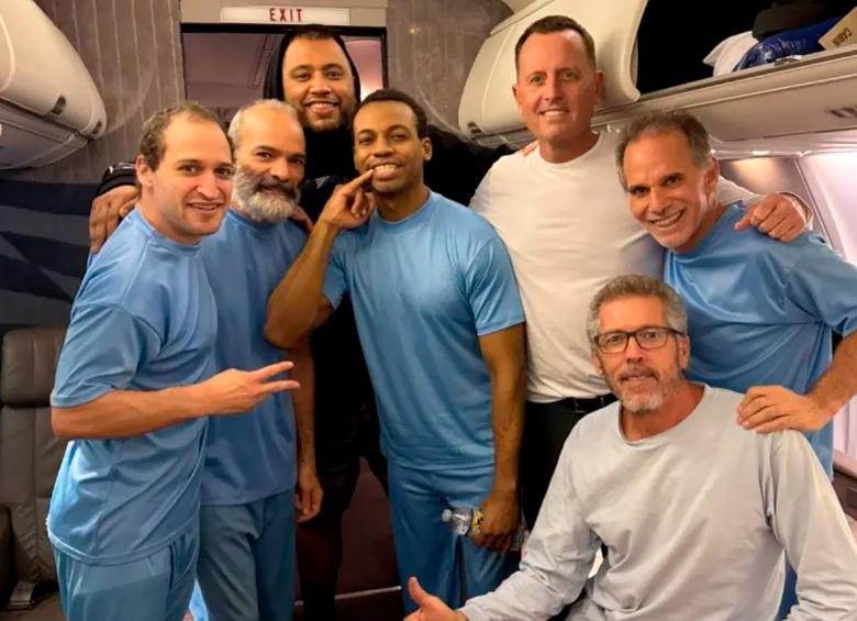 Ellos son los seis ciudadanos estadounidenses que fueron liberados en enero de 2025 tras el encuentro de Richard Grenell con Nicolás Maduro en Caracas. FOTO: Tomada de X @RichardGrenell
