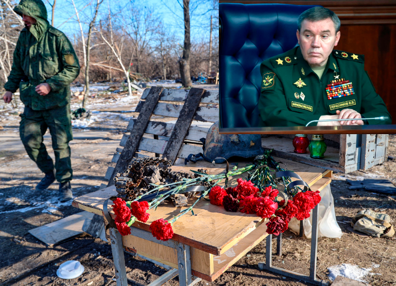 La guerra que se desató tras la sangrienta invasión de Rusia a Ucrania completa en febrero un año. Ante la falta de resultados, Moscú cambió al líder militar de sus ataques; ahora es el general Valeri Guerásimov (detalle). FOTO: Efe y AFP