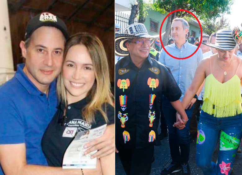 En la primera imagen Mario Fernández Alcocer con su esposa, la senadora Ana María Castañeda, de Cambio Radical; en la segunda, Fernández Alcocer en un evento público en Barranquilla junto al presidente Gustavo Petro y la primera dama, Verónica Alcocer. FOTO CORTESÍA 