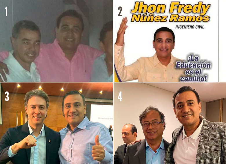 1. Núñez fue cercano al parapolítico Álvaro Pacheco. 2. Se lanzó a cargos públicos por Opción Ciudadana, pero eso no le impidió lanzarse a la curul de víctimas. 3. Logró aterrizar en el Pacto Histórico y en su paso por Medellín tuvo un espacio con Daniel Quintero. 4. Tal ha sido su acceso a la entraña del Pacto Histórico que logró estar en el mismo espacio con Gustavo Petro. FOTO CORTESÍA
