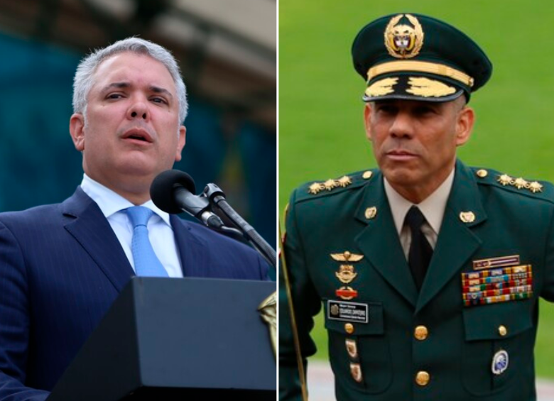El presidente Iván Duque salió en defensa del general Enrique Zapateiro, envuelto en una polémica por recriminar a Gustavo Petro en sus redes sociales en plena contienda presidencial. FOTO COLPRENSA