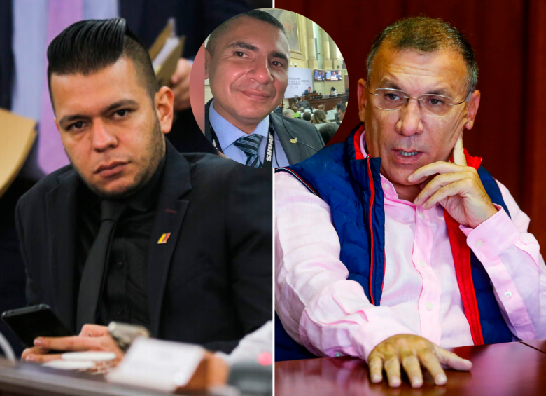 En la imagen el senador Jota Pe Hernández, el funcionario John Jairo Uribe, quien fue denunciado por Hernández, y el senador Roy Barreras. FOTO COLPRENSA Y MANUEL SALDARRIAGA