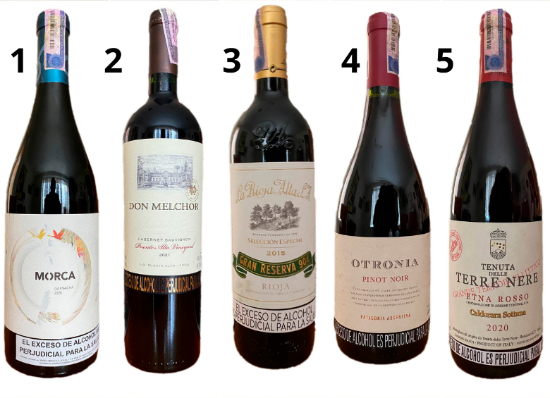 De izquierda a derecha: Morca, Don Melchor, Gran Reserva 904 Selección Especial,Otronia y Etna Rosso. FOTOS Cortesía