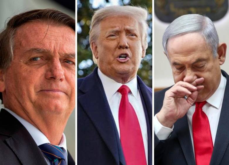 Jair Bolsonaro (Brasil), Donald Trump (Estados Unidos) y Benjamin Netanyahu (Israel) han utilizado las redes sociales para difundir mensajes que cuestionan la institucionalidad de sus respectivos países. Fotos: Efe.