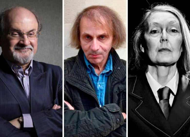 Rushdie, Houellebecq y Carson son los autores con mayores opciones de obtener el Nobel de Literatura según las casas internacionales de apuestas. Fotos Efe.