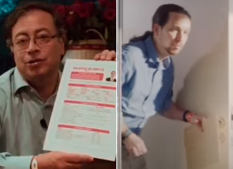 Gustavo Petro salió pidiendo trabajo, en lugar de votos, tal y como lo hizo el político español Pablo Iglesias en 2015. Por esa razón se ha cuestionado si se trata de una copia. FOTO CAPTURA DE VIDEO