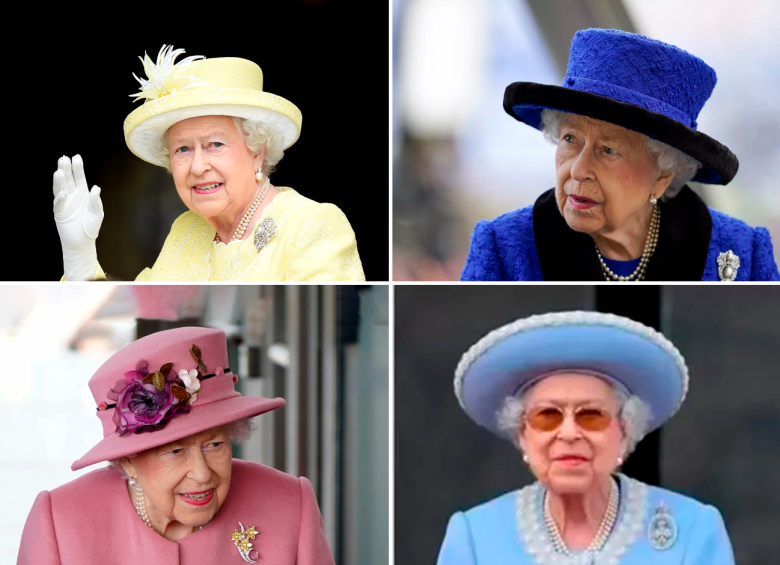 Sombro a tono y juego con sus abrigos y vestidos, así se veía Isabel II. FOTOS: GETTY, EFE y AFP