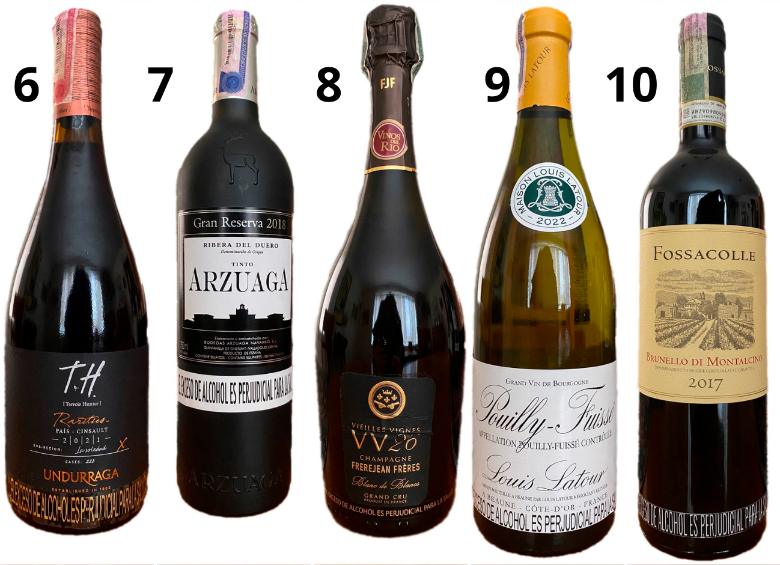 De izquierda a derecha: TH Rarities, Gran Reserva, VV 26 Grand Cru, Pouilly-Fuissé y Brunello di Montalcino. FOTOS Cortesía