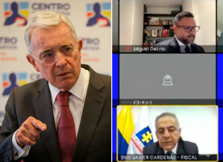 El fiscal Javier Cárdenas defendió la inocencia del expresidente y exsenador Álvaro Uribe en audiencia de preclusión del caso. FOTO COLPRENSA Y CAPTURA DE PANTALLA
