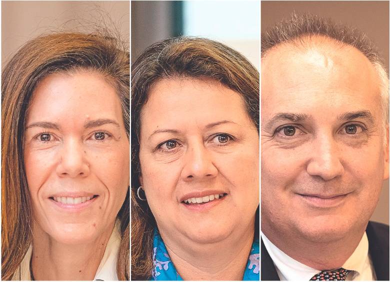 Ángela María Tafur Domínguez, María Ximena Lombana Villalba y Andrés Bernal Correa, integrantes de junta de Sura sobre quienes recaen decisiones legales. FOTO archivo