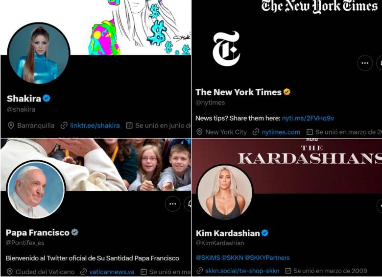 Shakira, Kim Kardashian, el papa Francisco y medios de comunicación como The New York Times habían perdido la insignia de verificación el pasado jueves. Desde el sábado sus perfiles tienen de nuevo el chulo azul. FOTOS: CAPTURA DE PANTALLA TWITTER