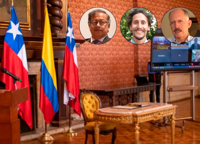 En la imagen el presidente Gustavo Petro, Sebastián Guanumen, cónsul en Chile, y Temístocles Ortega, quien iba a ser nombrado embajador en Chile, pero no se posesionó. FOTO CORTESÍA