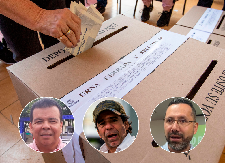 De izquierda a derecha: Roberto Ortiz, Alejandro Char y Jaime A. Beltrán, quienes puntean en intención de voto en Cali, Barranquilla y Bucaramanga, según la encuesta Invamer. FOTO ARCHIVO