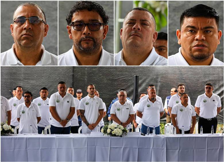 Arriba, de izquierda a derecha, alias Alber, el Montañero, el Abogado y Mundo Malo. FOTOS: El Colombiano