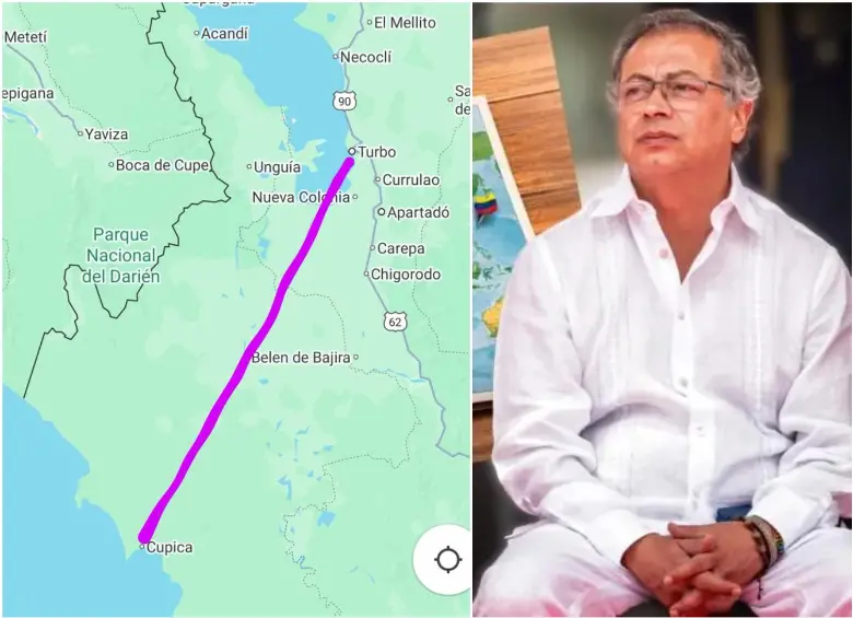 Mapa publicado por el presidente Gustavo Petro para presentar el tren interoceánico. FOTO: Cortesía