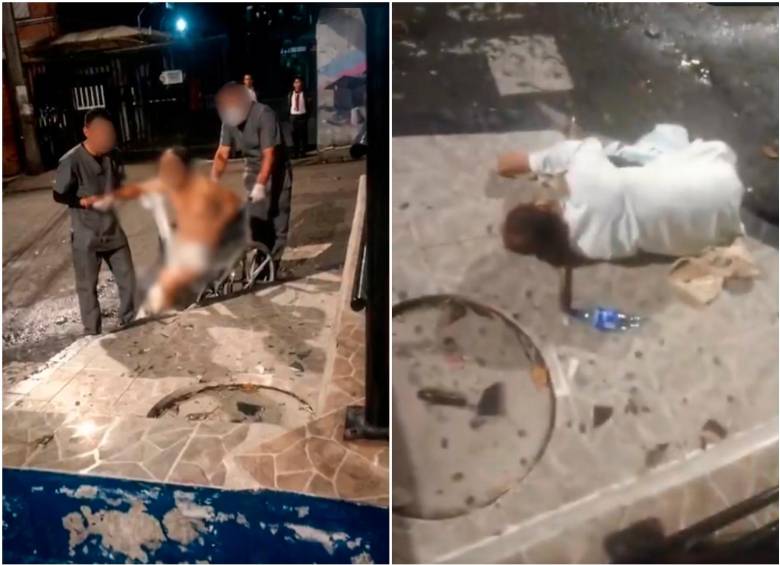 Ciudadanos grabaron en video al paciente cuando era dejado en una acera por trabajadores del hospital. FOTO: Cortesía