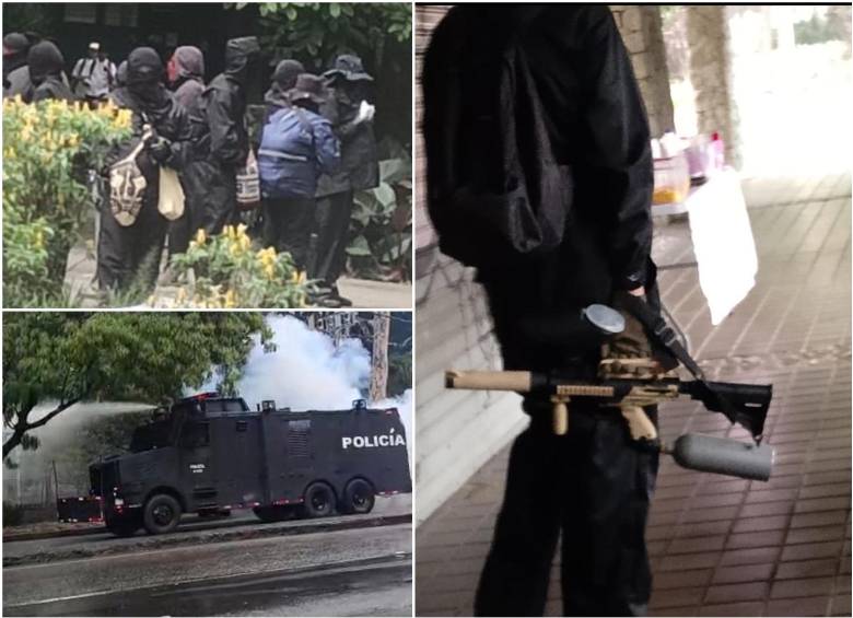 En el campus universitario hacen presencia encapuchados portando explosivos. FOTOS: Cortesía Alcaldía de Medellín