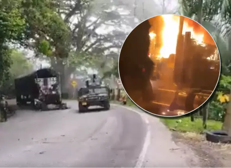 ELN incineró vehículos y bloqueó la Troncal de Occidente en Valdivia, Antioquia