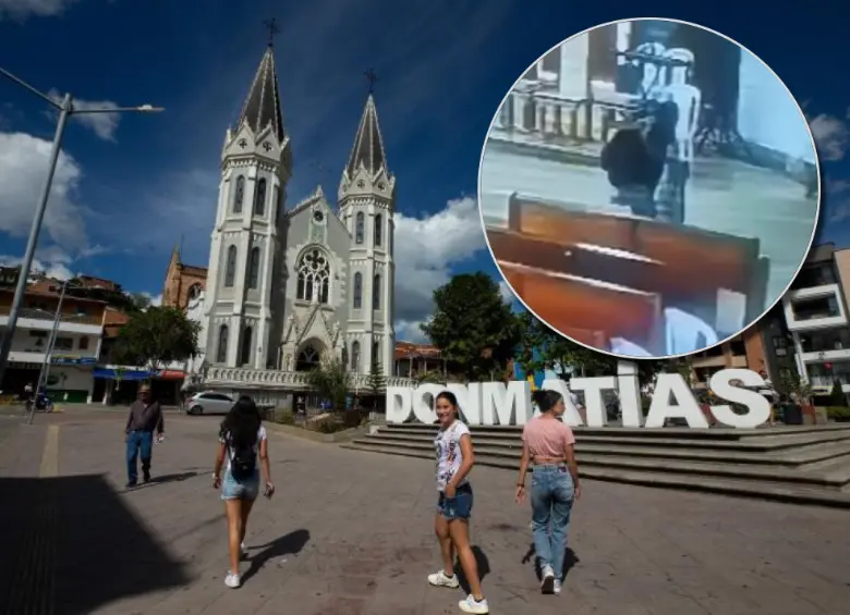 En Donmatías, cámaras de seguridad de la parroquia Cristo Rey grabaron el momento del hurto. FOTO: Andrés Camilo Suárez Echeverri y cortesía