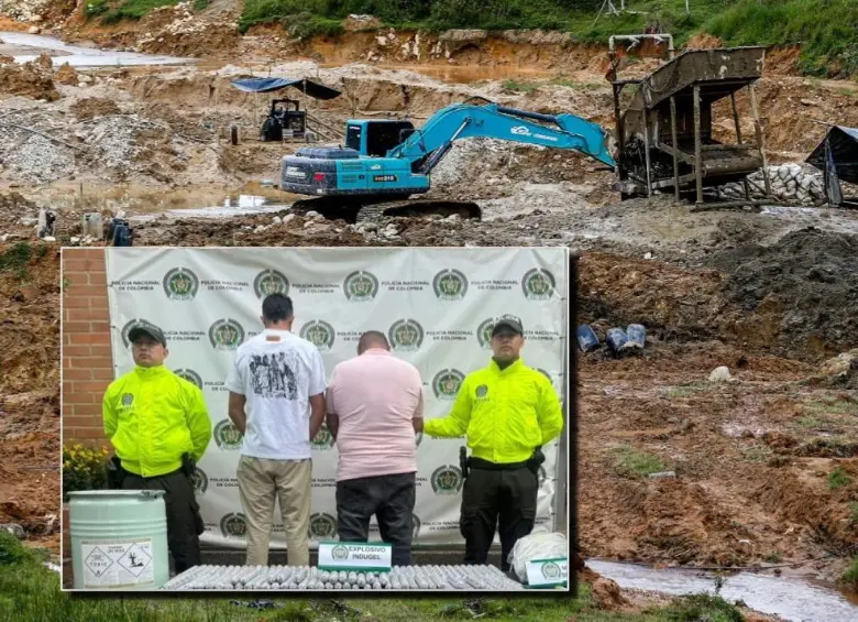 Dos hombres fueron capturados por la Policía en el operativo contra la minería ilegal en el Nordeste de Antioquia. FOTOS: Cortesía y Julio César Herrera