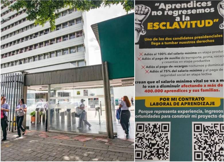 En los pasillos del Sena en Medellín los sindicatos reparten volantes a estudiantes y profesores con material propagandístico para la segunda vuelta presidencial. FOTOS: Esneyder Gutiérrez y Cortesía