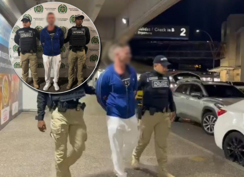 El ciudadano argentino fue capturado en el aeropuerto José María Córdova de Rionegro y quedó a disposición de la Fiscalía mientras se define su extradición. FOTO: X de DIJIN (@DIJINPolicia)