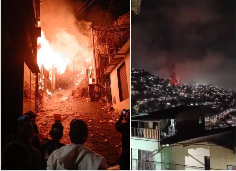 Aspecto del incendio ocurrido este domingo en el nororiente de Medellín. FOTO: Costesía