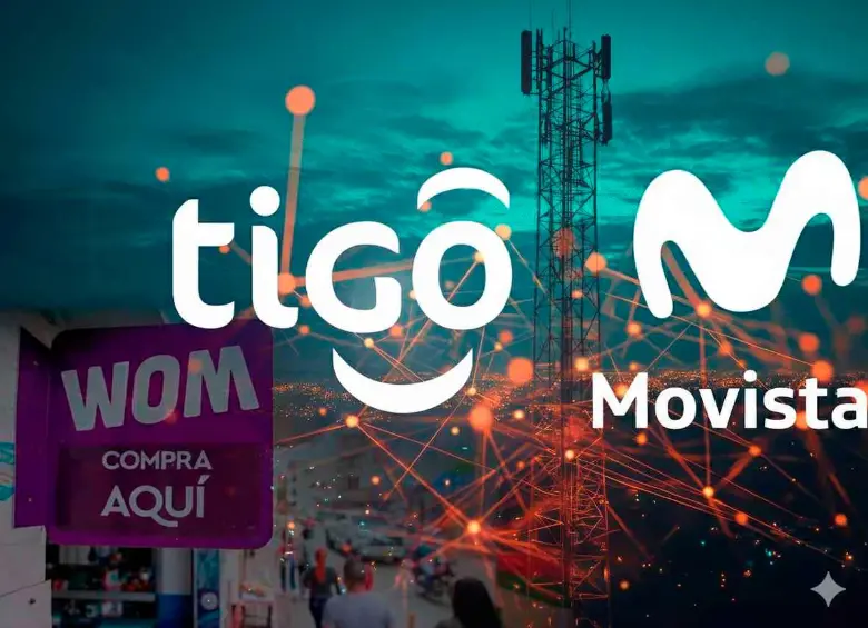 De aprobarse la integración sin condiciones, Claro y Tigo–Movistar controlarían más del 90% del mercado, según WOM. FOTO: EL COLOMBIANO Y CREACIÓN CON IA 