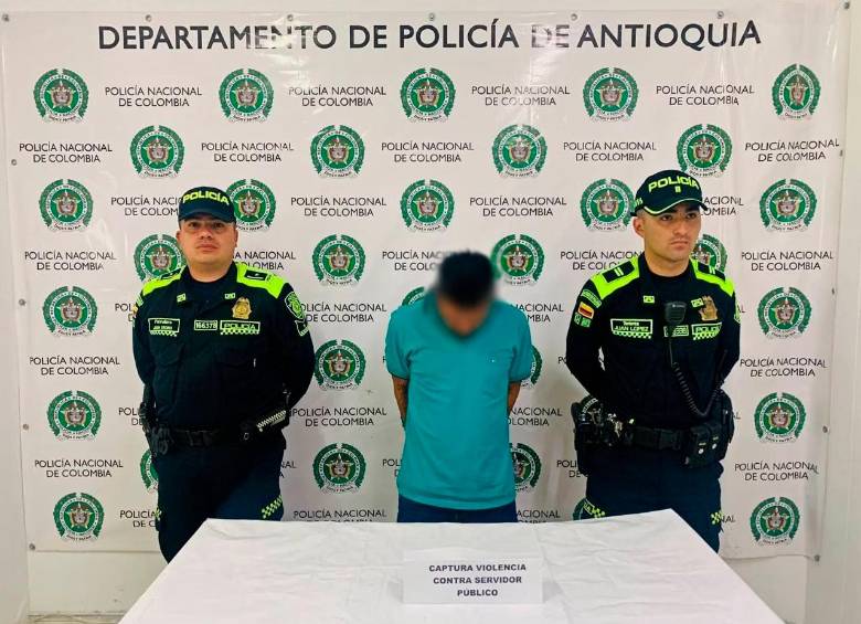 Este fue el hombre capturado por la agresión a una patrullera en El Peñol. FOTO: CORTESÍA POLICÍA ANTIOQUIA