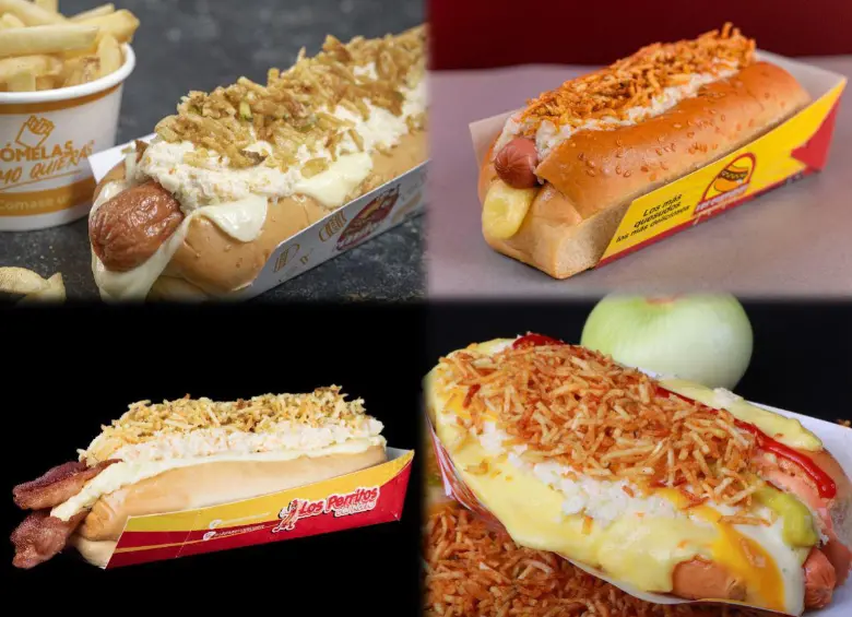 Los perros calientes destacados combinan tradición local, creatividad urbana y el respaldo de datos reales de consumo. De izq. a der., arriba: Los Perritos y Los Quesudos. Abajo: Los Perritos del Norte y Los Famosos Puro Queso. FOTOS: cortesía