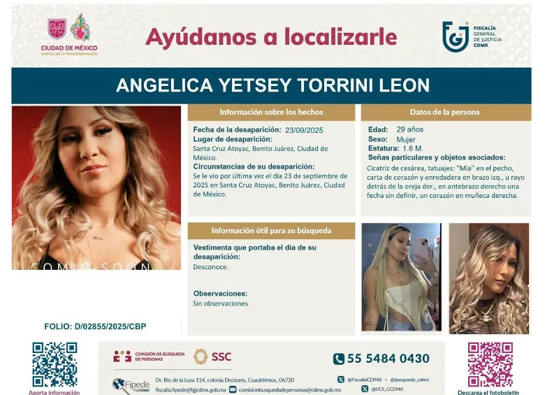 Esta es la ficha de reporte como desaparecida en México.
