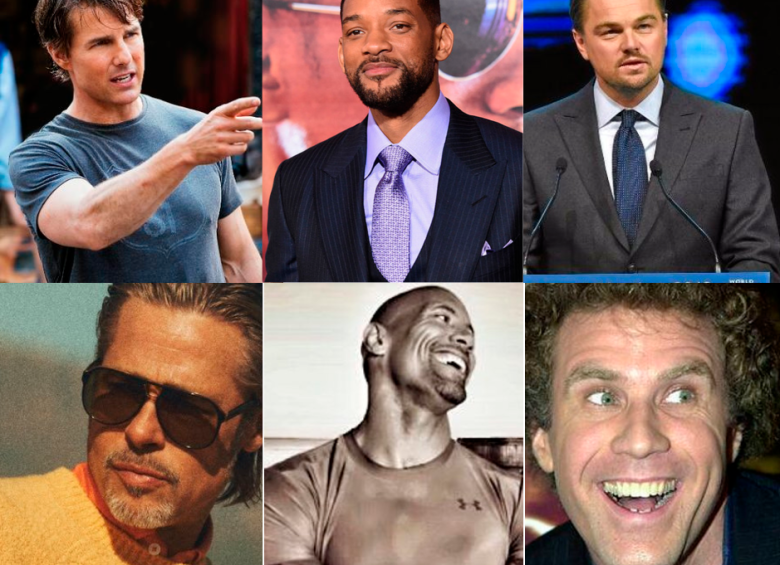En la imagen los seis actores mejor pagados de Hollywood. Fotos de Twitter. @TomCruise @LeoDiCaprio @BradPittWeb @TheRock @LegitWillFerrel 
