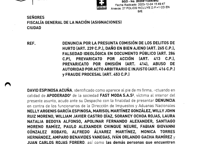 Denuncia de Lili Pink ante la Fiscalía.