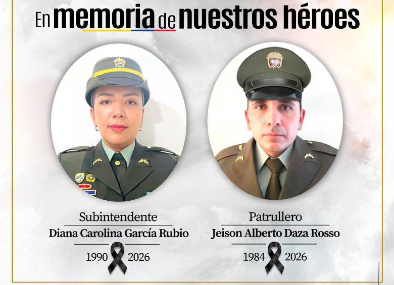 Con esta imagen la Policía rindió homenaje a los uniformados asesinados en el peaje de Cundinamarca. FOTO: CORTESÍA DE POLICÍA.
