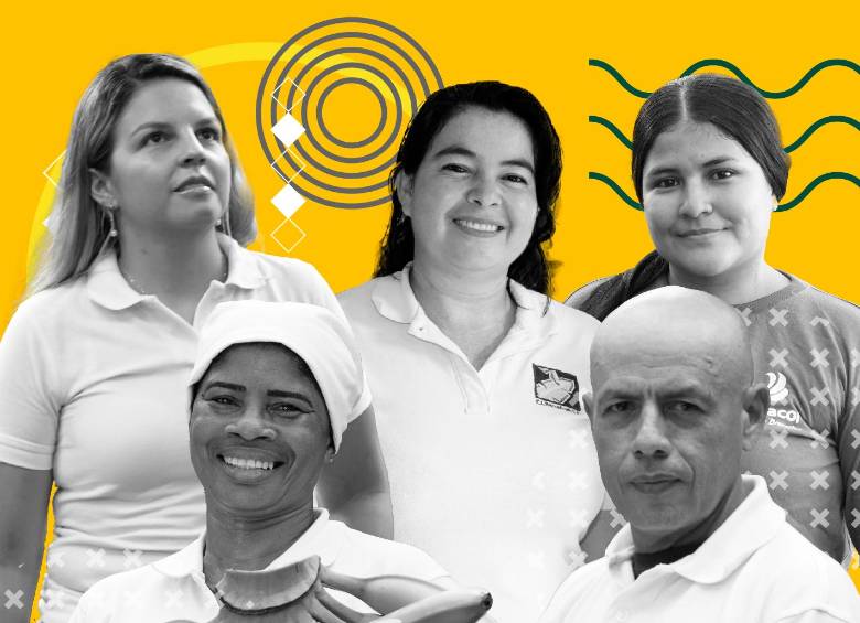 En la foto, de Izq. a Der., Gabriela Trujillo, María Medonza, María Victoria Vallejo, Estefanía Úsuga y Luis Carlos Cavadia. Cinco historias de personas que gracias al sector bananero han logrado cumplir sus sueños. 