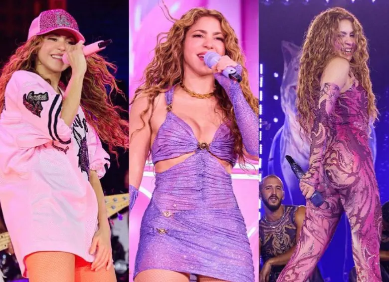 Tres de los nuevos atuendos que Shakira presentó durante el paso de su gira por California, Estados Unidos. FOTOS: Nicolás Gerardin