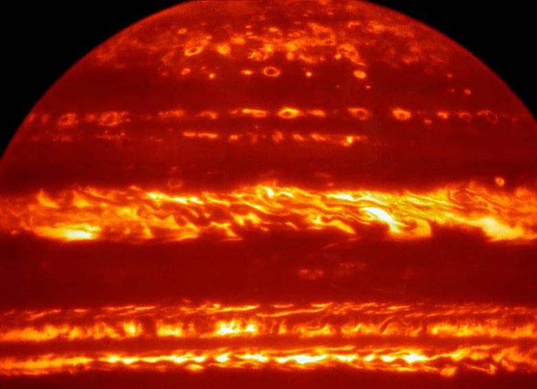 Estos son los anillos de Júpiter capturados en infrarrojo por el Telescopio Muy Grande. FOTO: ESO