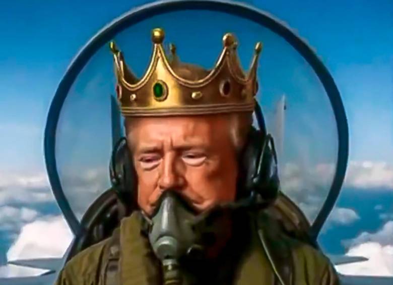 Donald Trump respondió a las manifestaciones en su contra con un video creado con Inteligencia Artificial en el que se le ve pilotando un avión de guerra y lanzando excrementos a los manifestantes. Foto captura pantalla. 